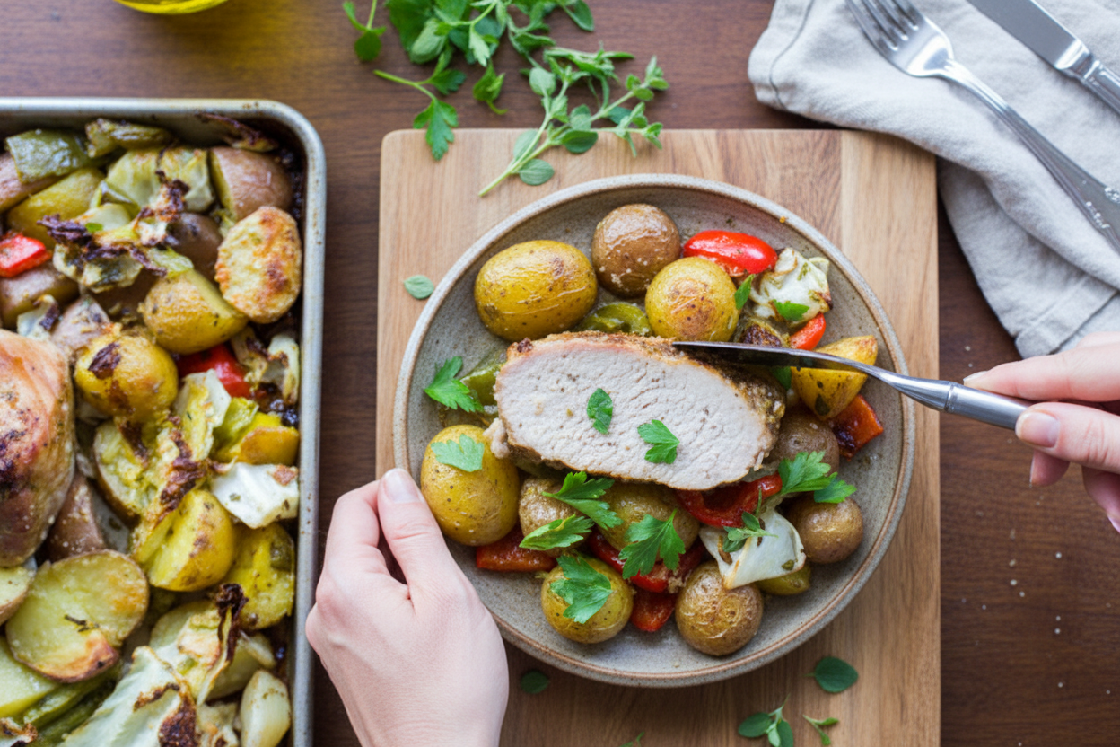 Sheet Pan Garlic Herb Pork Roast and Veggies