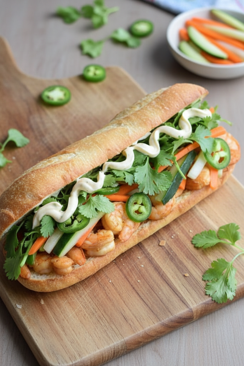 Shrimp Banh Mi with Quick Pickled Vegetables - The Schmidty Wife