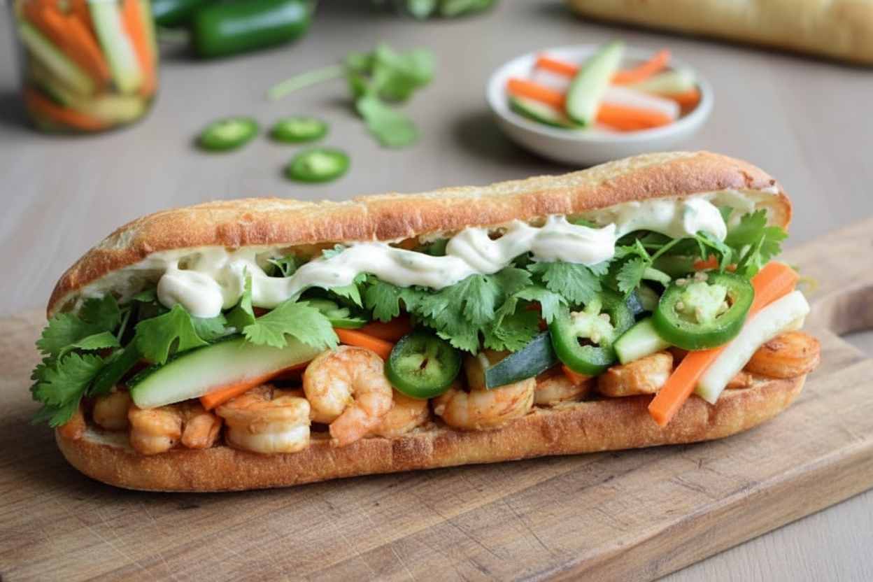 Shrimp Banh Mi with Quick Pickled Vegetables