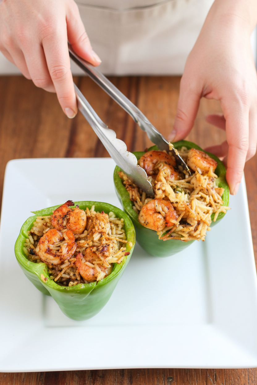Shrimp Scampi and Rice Stuffed Roasted Peppers