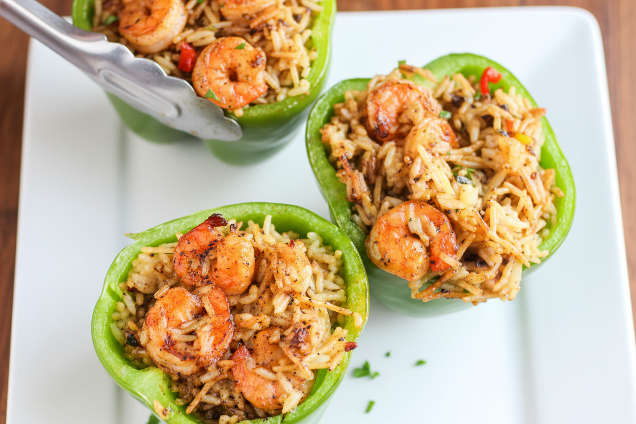Shrimp Scampi and Rice Stuffed Roasted Peppers