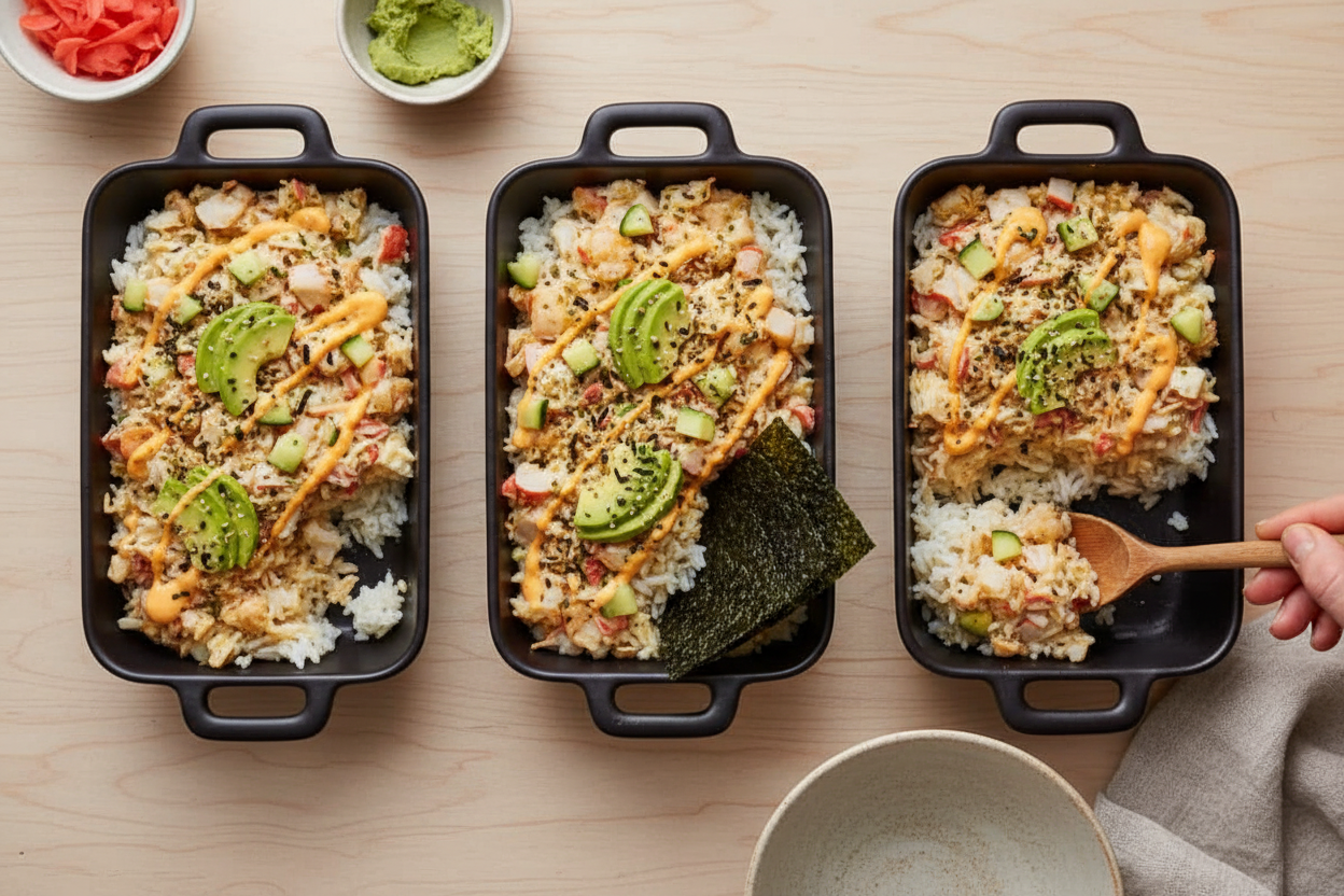 Shrimp and Crab Sushi Bake - The Schmidty Wife