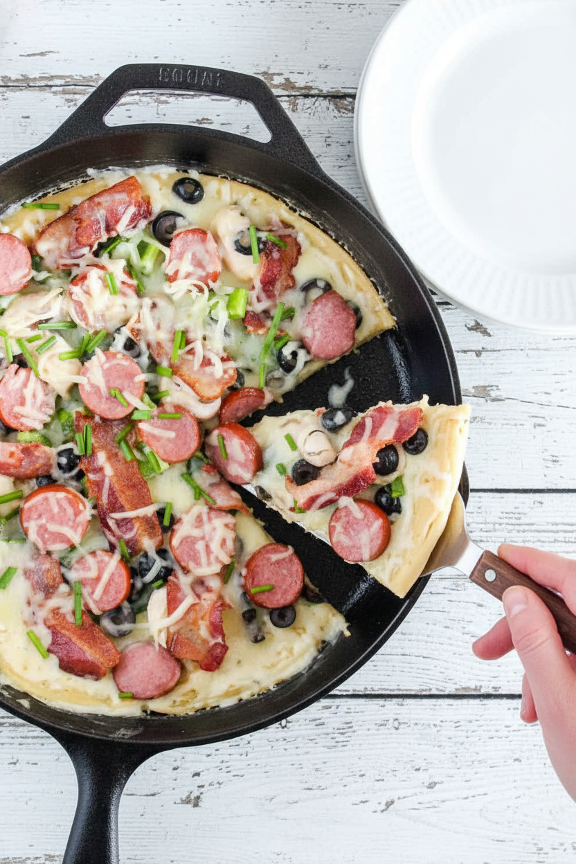Loaded White Pesto Pizza in a Skillet