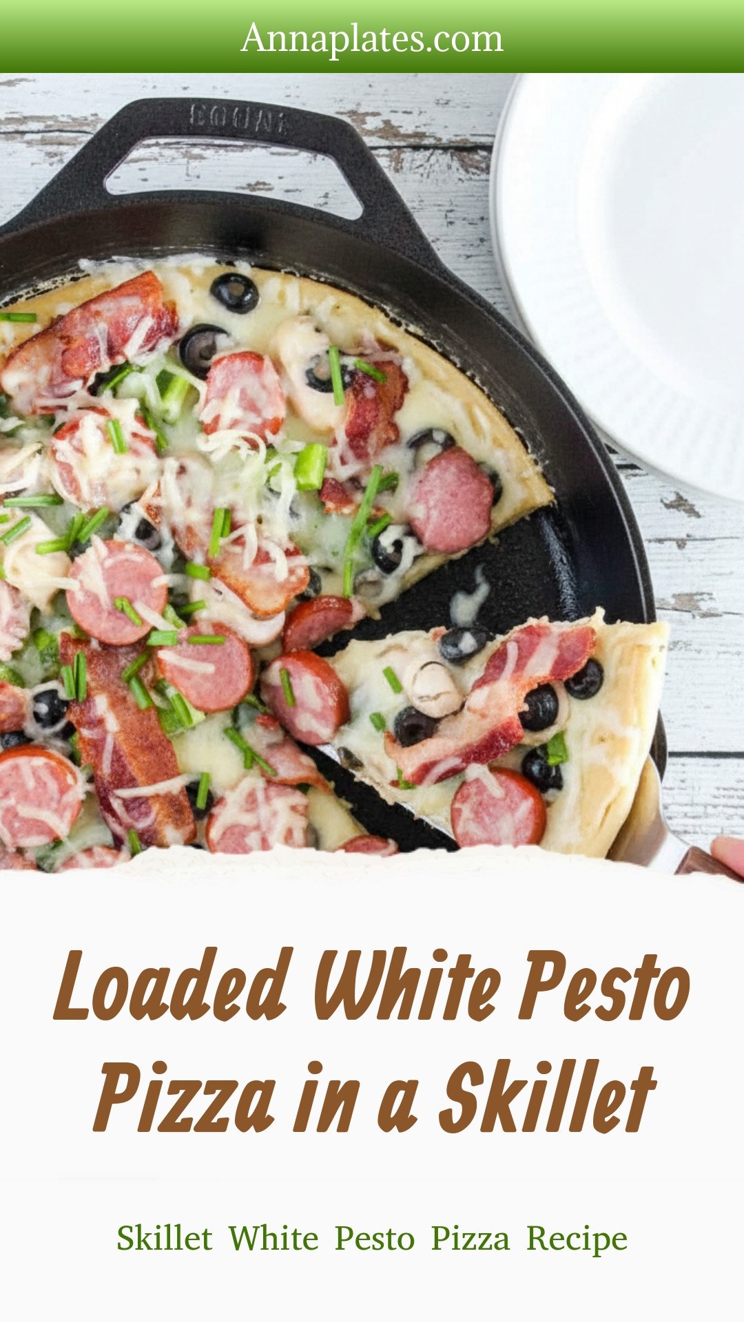 Loaded White Pesto Pizza in a Skillet