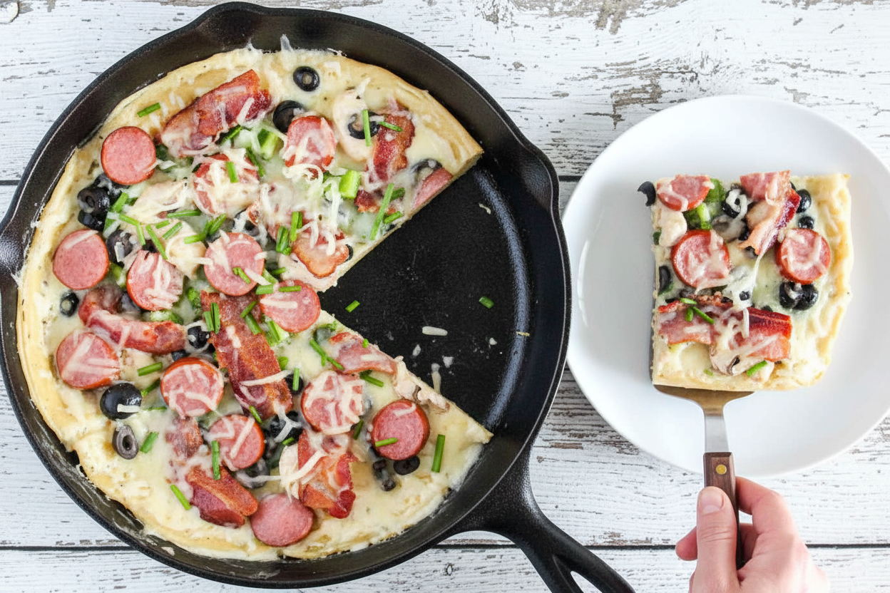 Loaded White Pesto Pizza in a Skillet