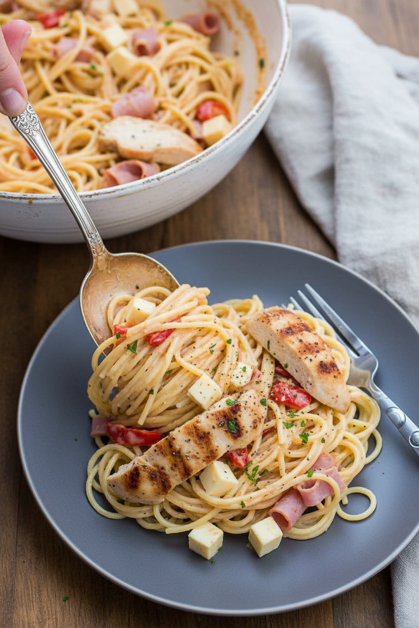 Skinny Chicken Cordon Bleu Pasta