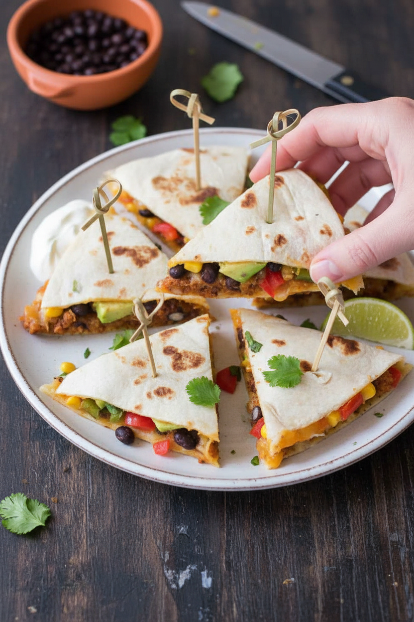 Spicy Black Bean Quesadilla Bites