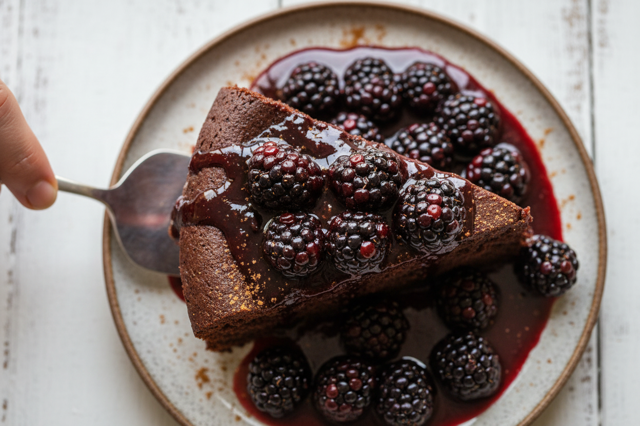 Spicy Dark Chocolate Cake w/Hot Blackberry Syrup