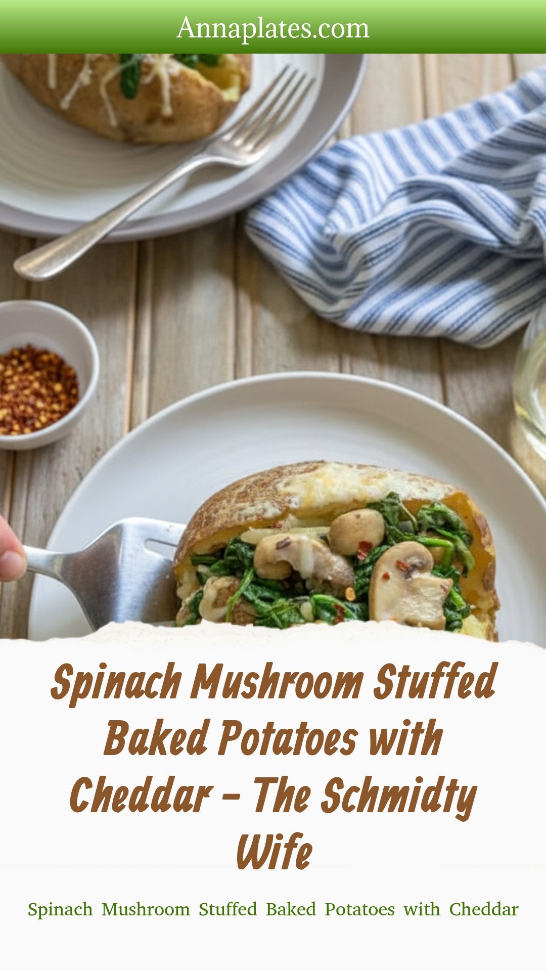 Spinach Mushroom Stuffed Baked Potatoes with Cheddar - The Schmidty Wife