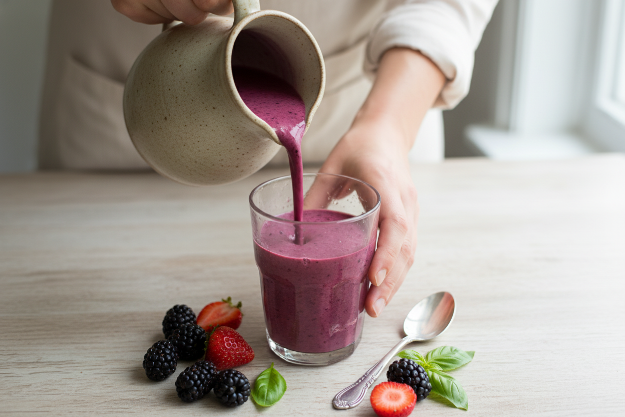 Strawberry Blackberry Sweet Basil Smoothie