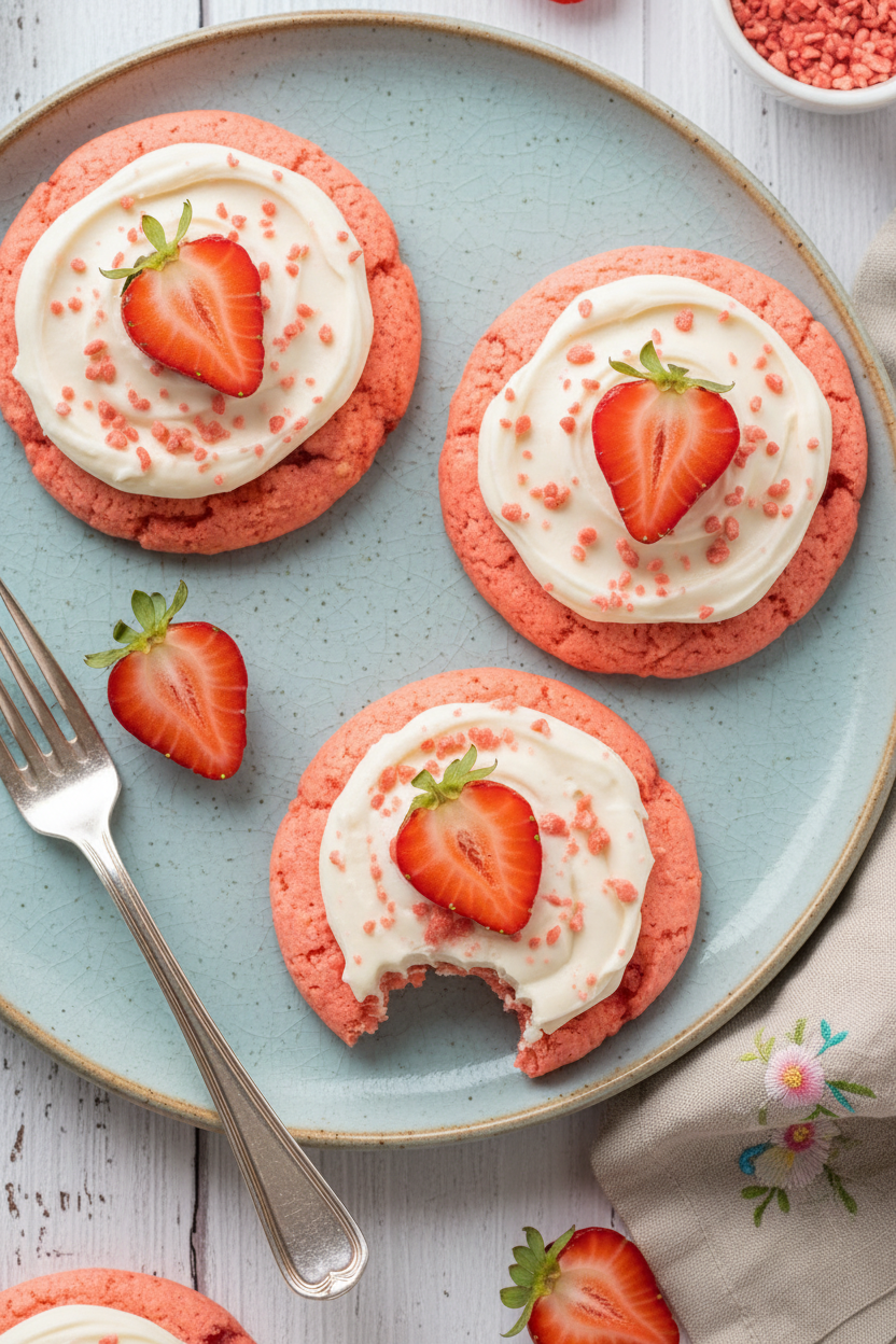 Strawberry Cookies with Cream Cheese Frosting