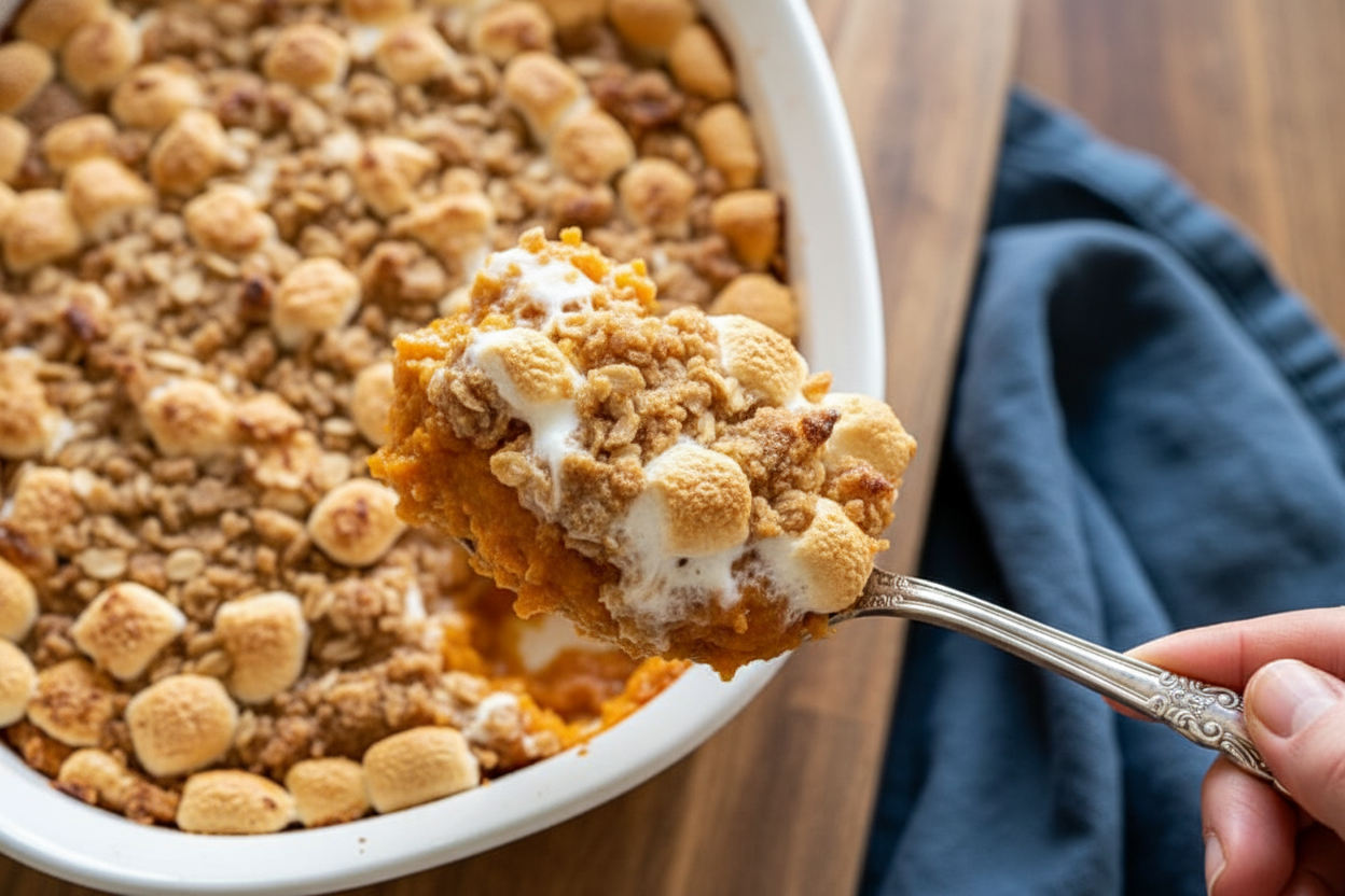 Sweet Potato Casserole with Marshmallow & Streusel - The Schmidty Wife