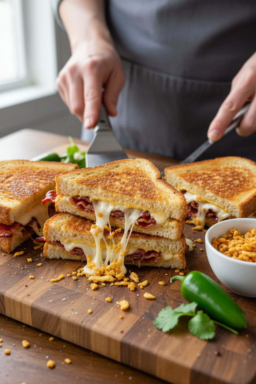Three Cheese Bacon and Jalapeno Grilled Cheese.rnrn