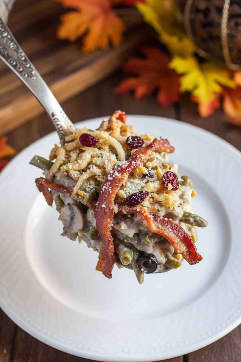 Twisted Bacon Green Bean Casserole