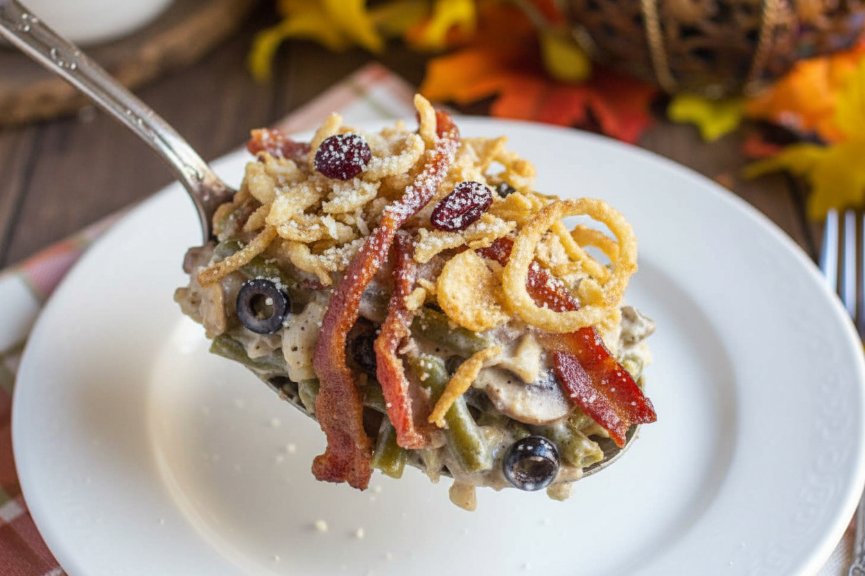 Twisted Bacon Green Bean Casserole