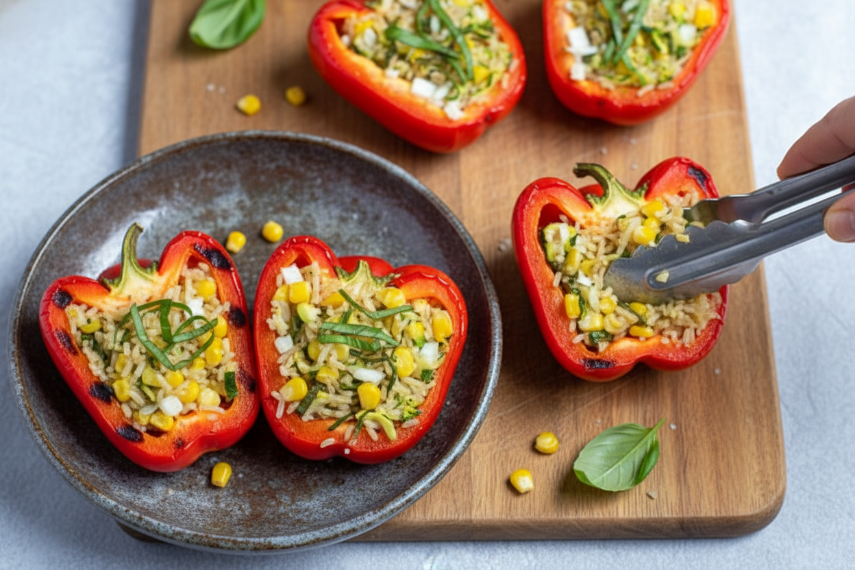 Vegetarian Stuffed Bell Peppers on the Grill - The Schmidty Wife