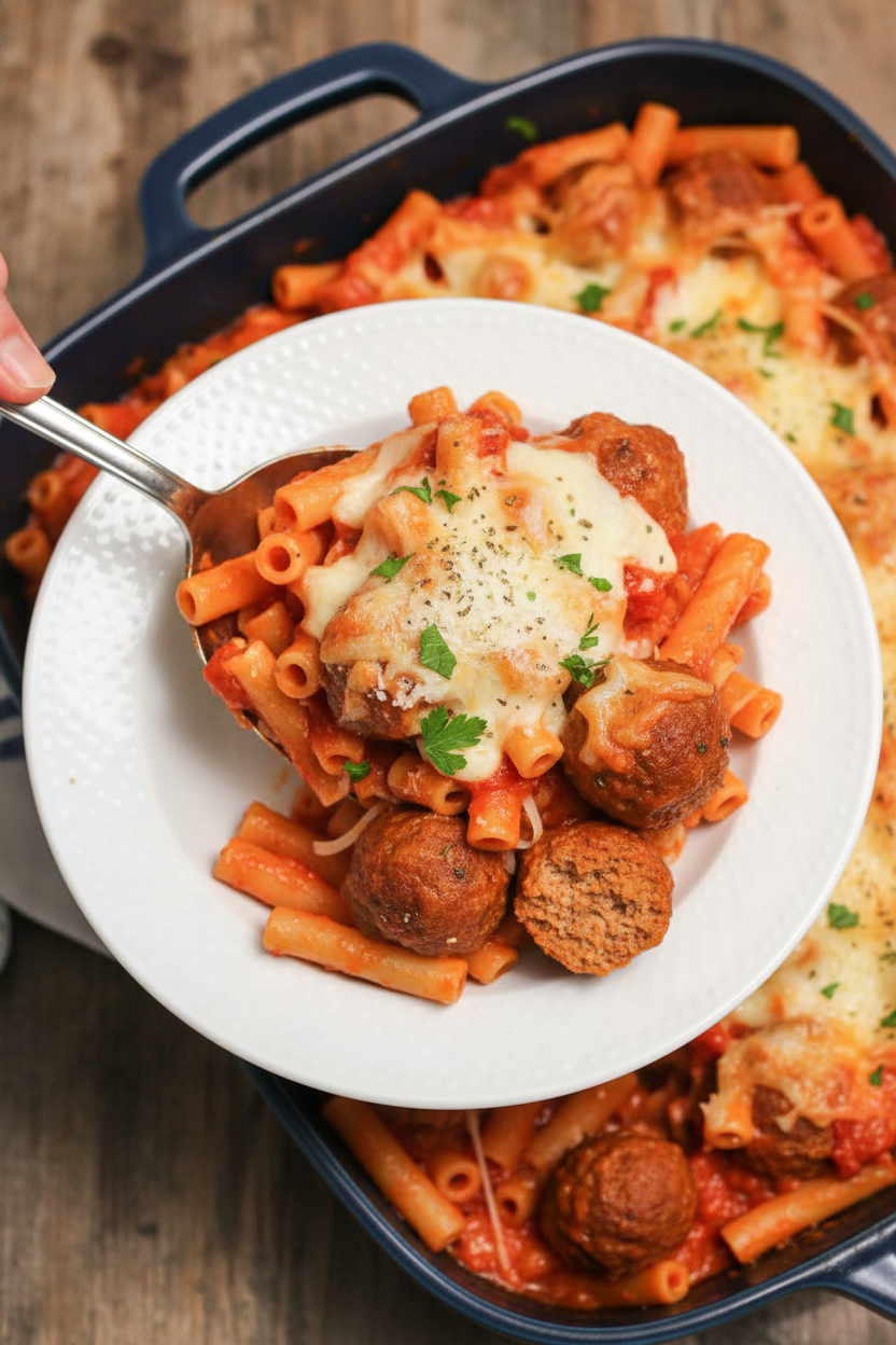 Ziti Bake with Meatballs | Easy, Cheesy & Delicious