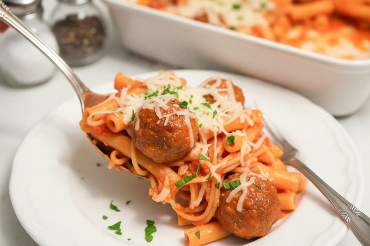 Ziti Bake with Meatballs | Easy, Cheesy & Delicious