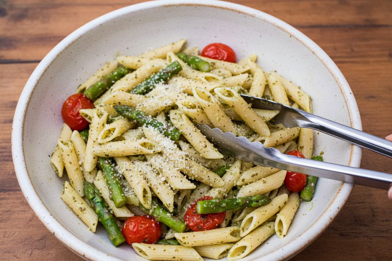 Asparagus Pesto Pasta with Roasted Tomatoes