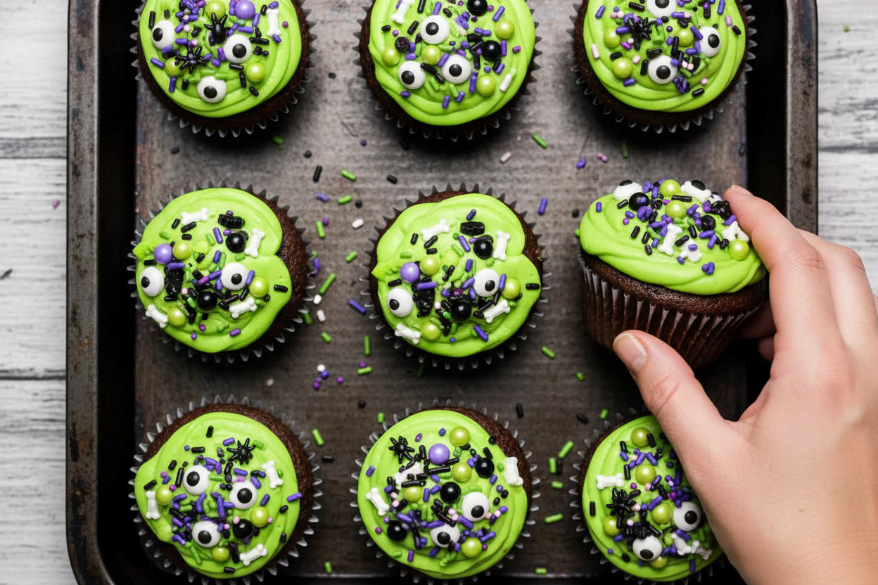 Black Cauldron Chocolate Caramel Filled Cupcakes for Halloween