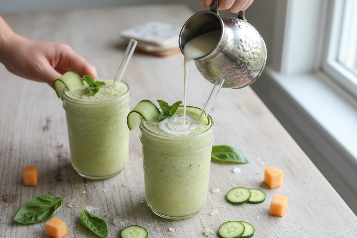 Cucumber Melon Smoothie with Sweet Basil & Almond Milk