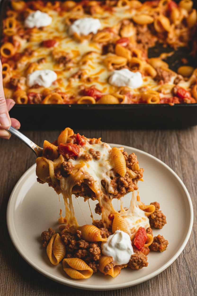 Easy Cheesy Beef and Noodle Casserole