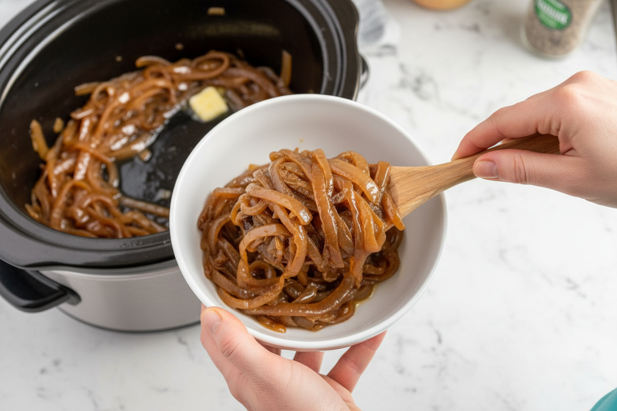Slow Cooker Caramelized Onions (Easy!) - The Schmidty Wife