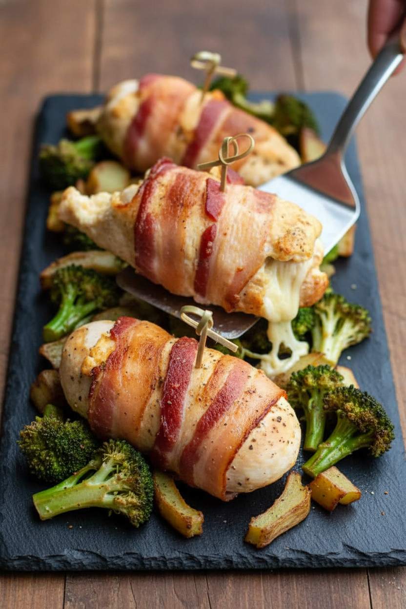 Smoked Bacon Wrapped Swiss Stuffed Chicken Breasts