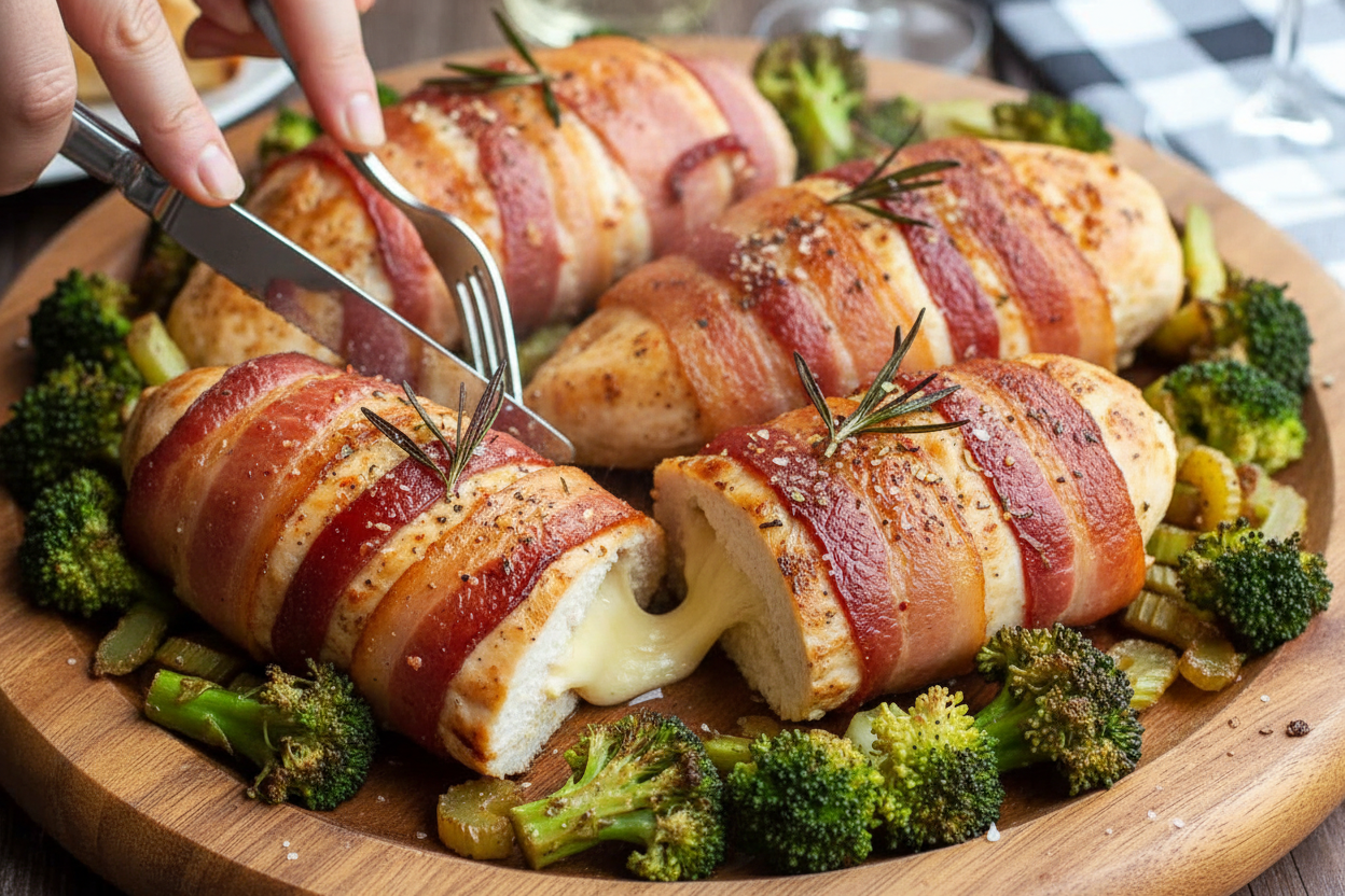 Smoked Bacon Wrapped Swiss Stuffed Chicken Breasts