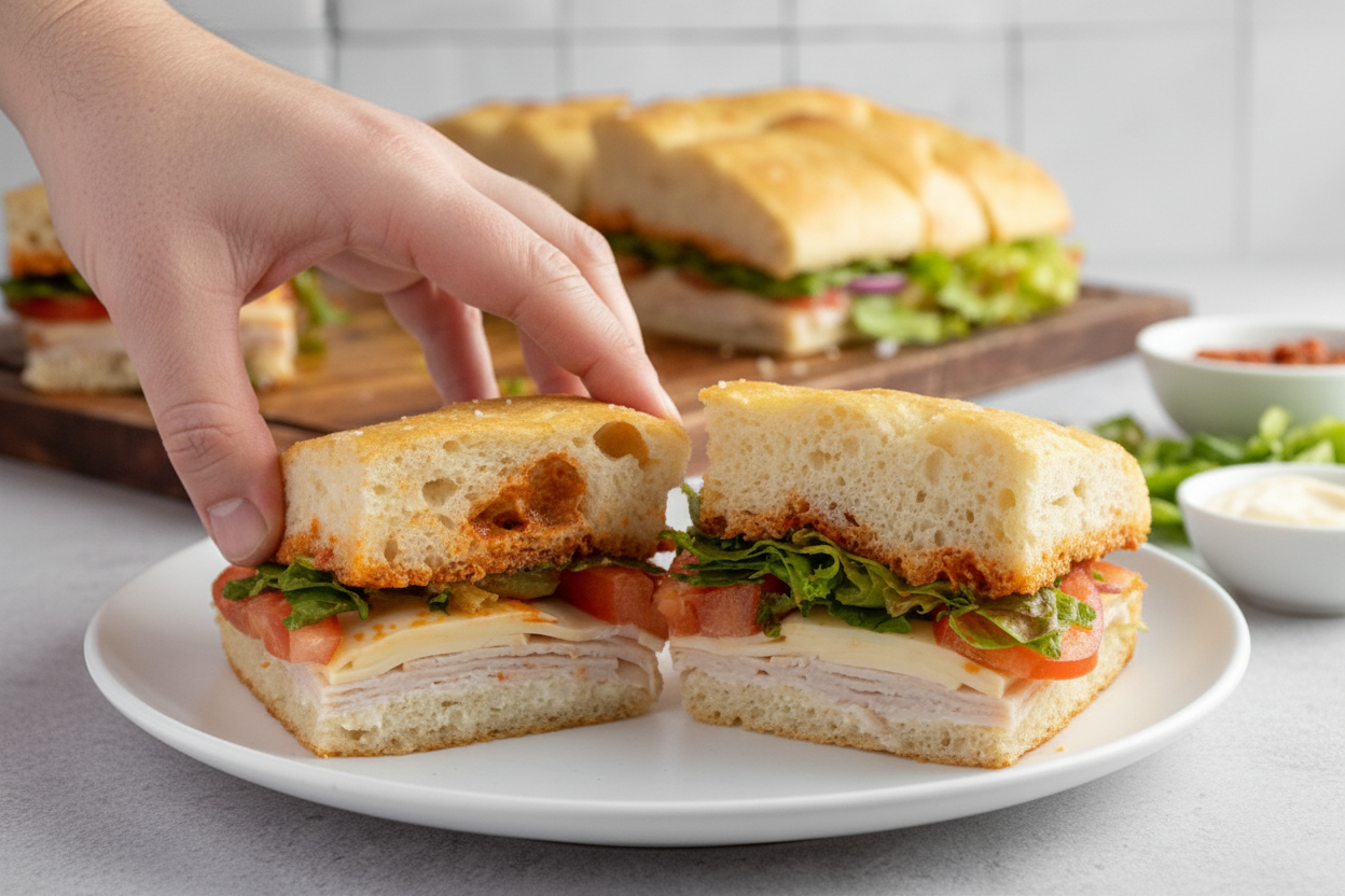 Sun-Dried Tomato Pesto Turkey Focaccia Sandwich - The Schmidty Wife