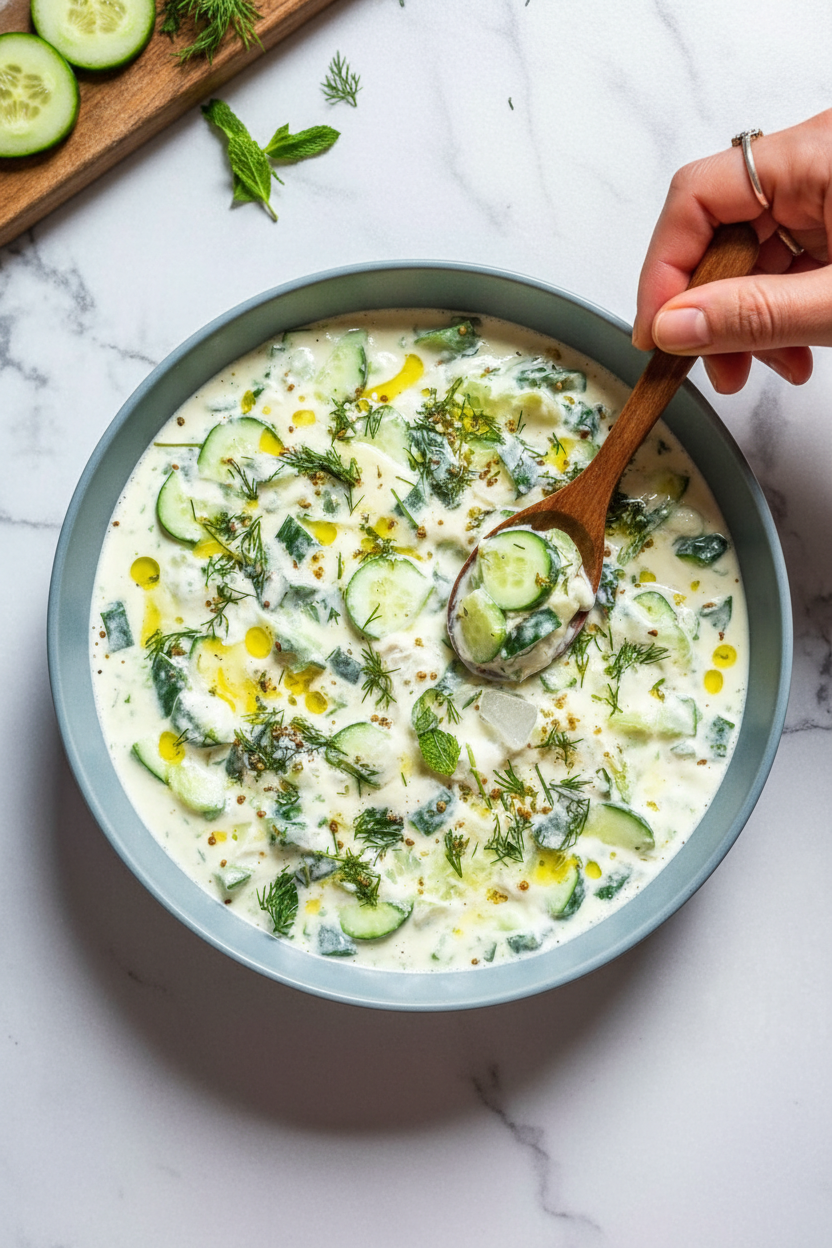 Refreshing Turkish Cacik Yogurt Cucumber Dip