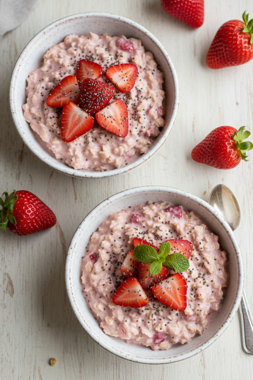 Strawberries and Cream Overnight Oats Recipe