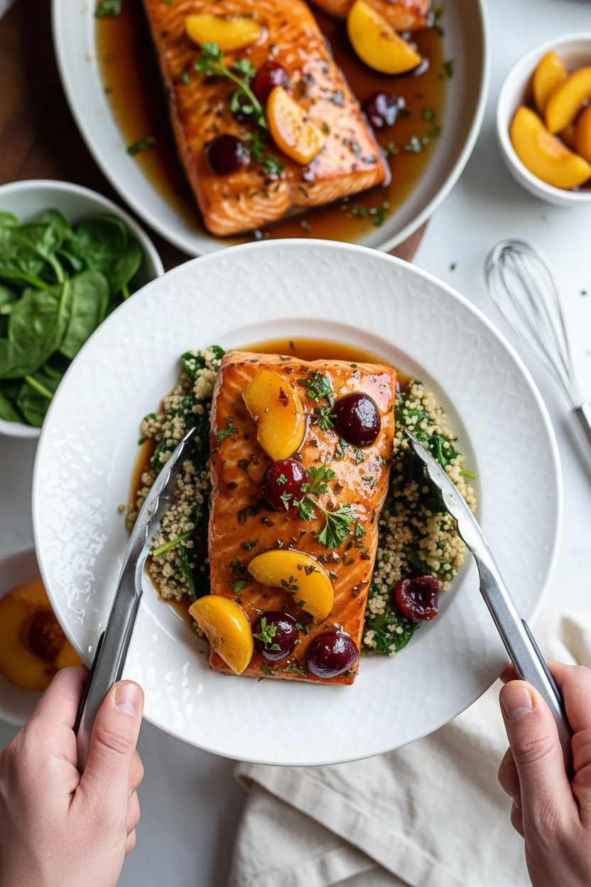 Bourbon Peach Roasted Salmon Weeknight Dinner