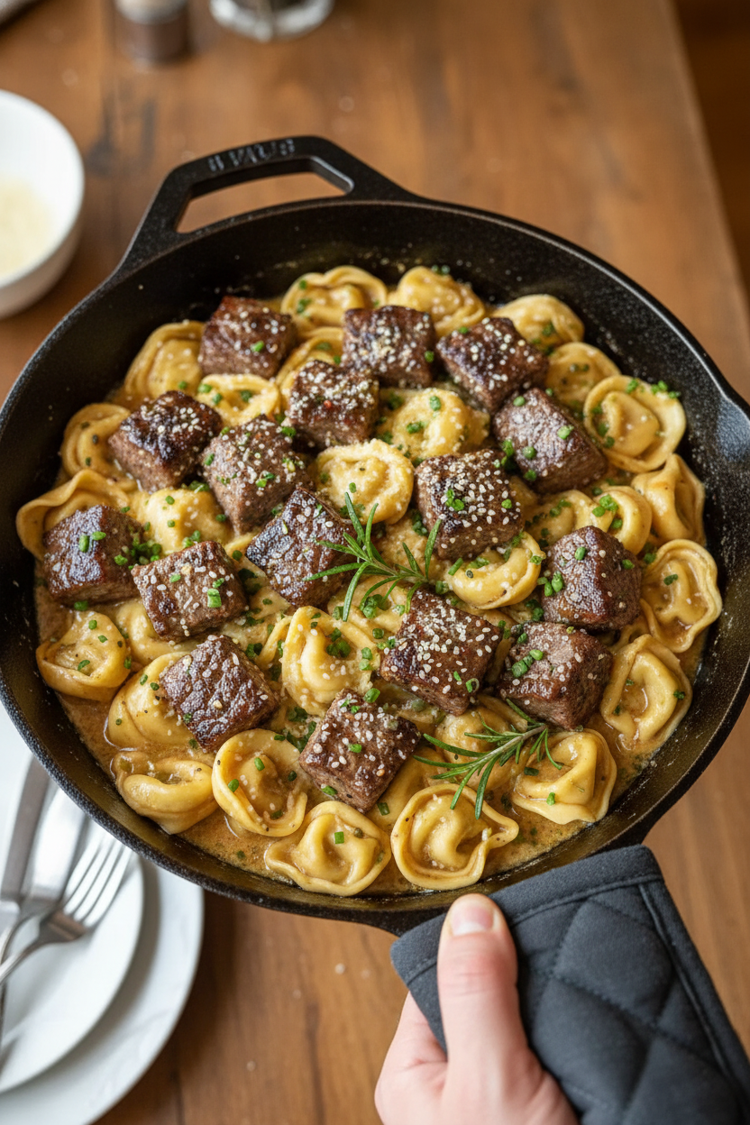Cowboy Butter Tortellini Steak Bites Skillet Recipe