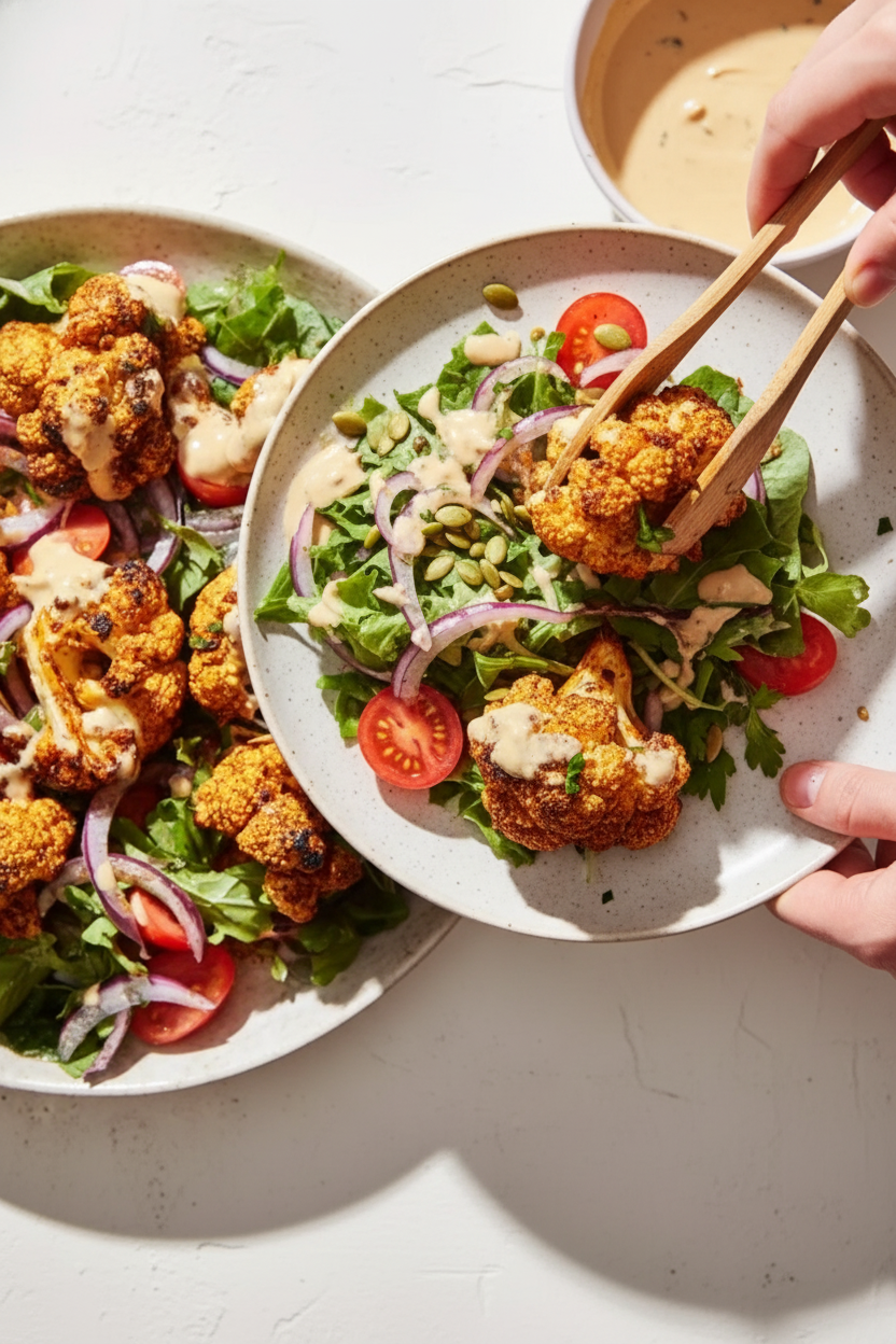 Crispy Cauliflower Salad with Tahini Dressing