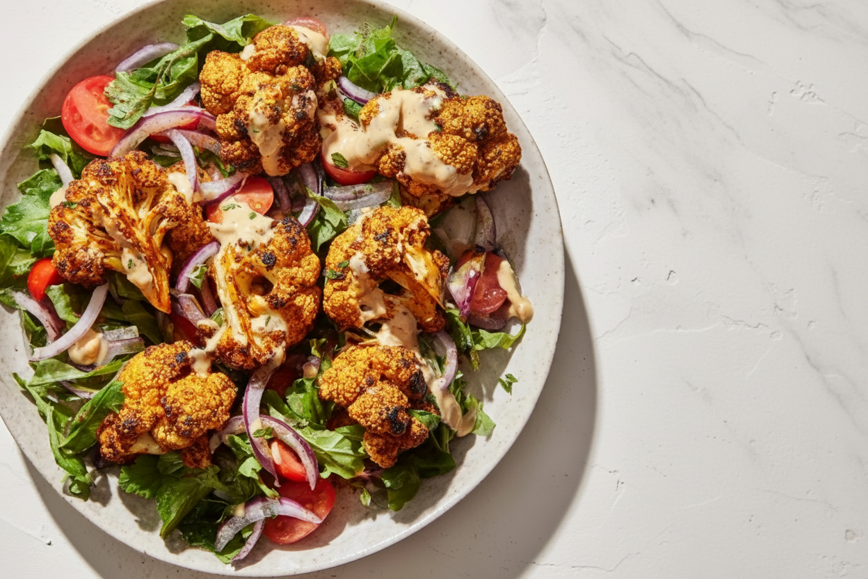 Crispy Cauliflower Salad with Tahini Dressing