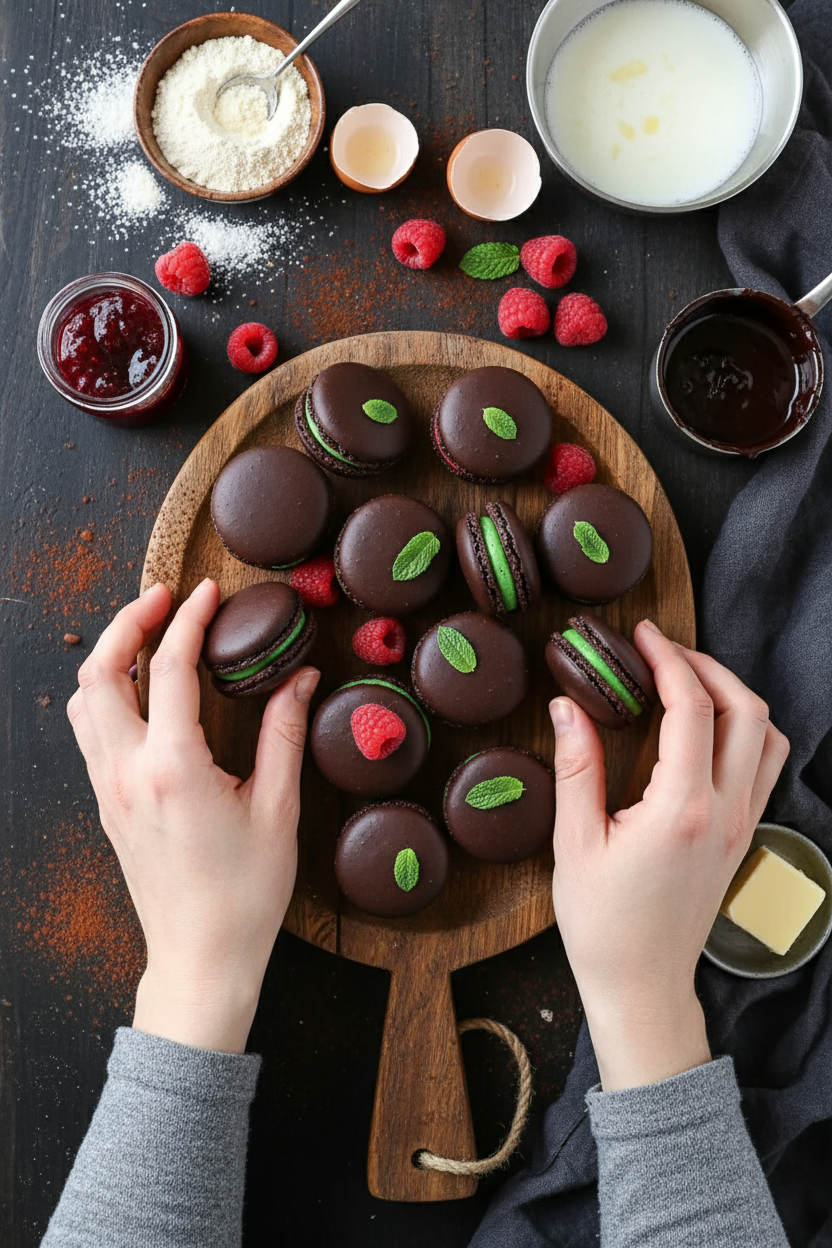 Dark Chocolate Raspberry Macarons Recipe