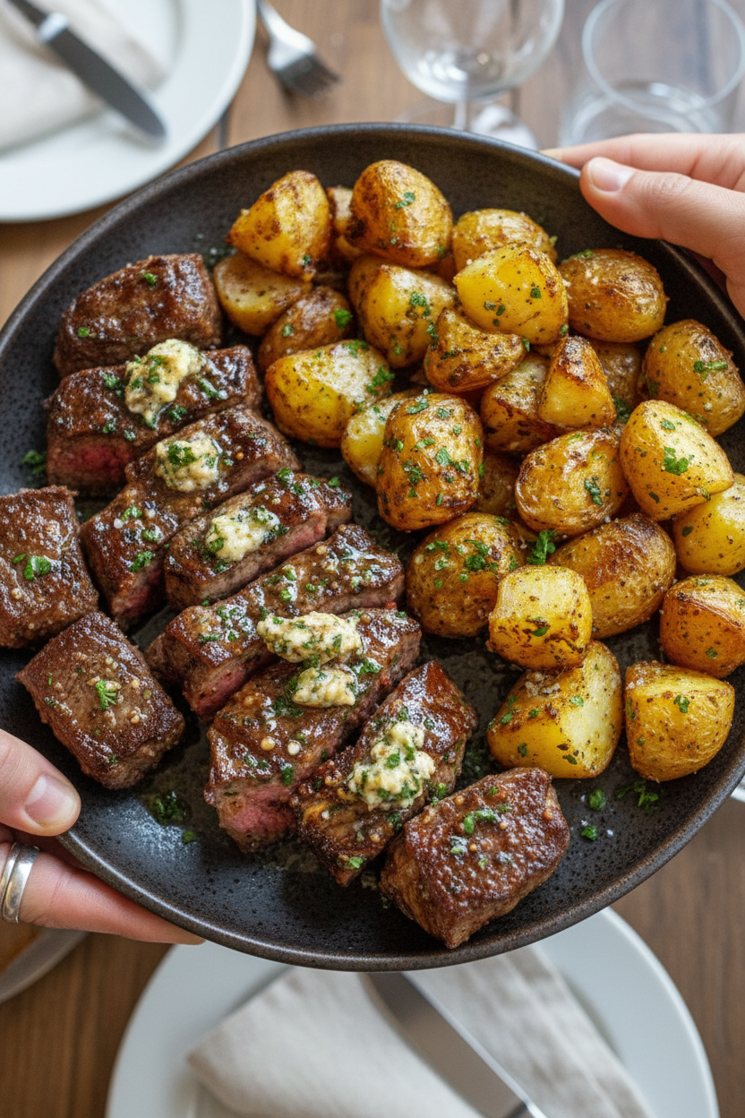 Garlic Butter Steak Bites and Potatoes Recipe