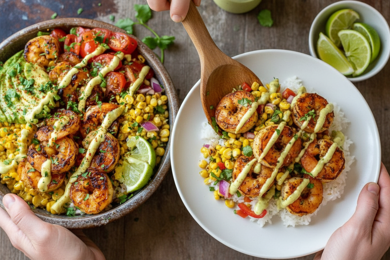 Grilled Shrimp Bowl With Avocado Corn Salsa