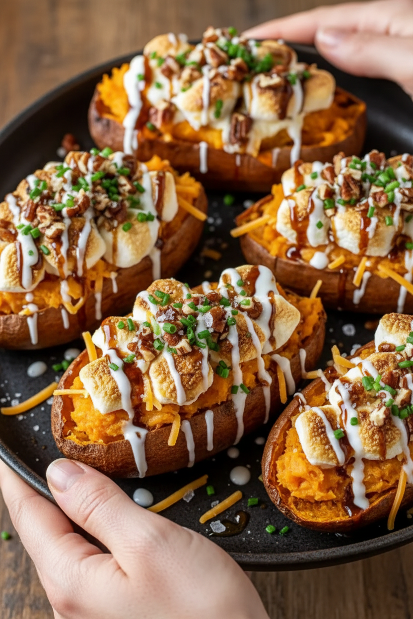 Loaded Sweet Potato Skins With Marshmallow Topping