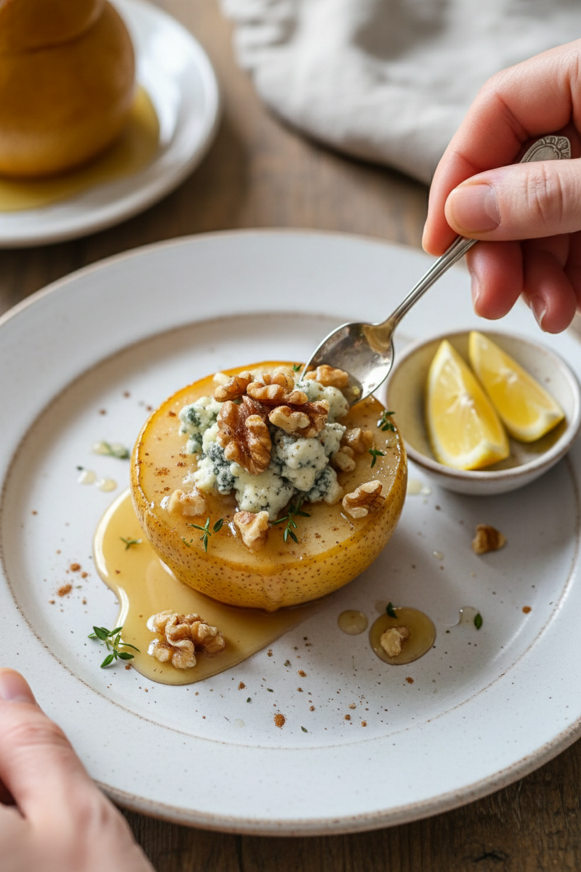 Roasted Pears with Blue Cheese, Walnuts and Honey