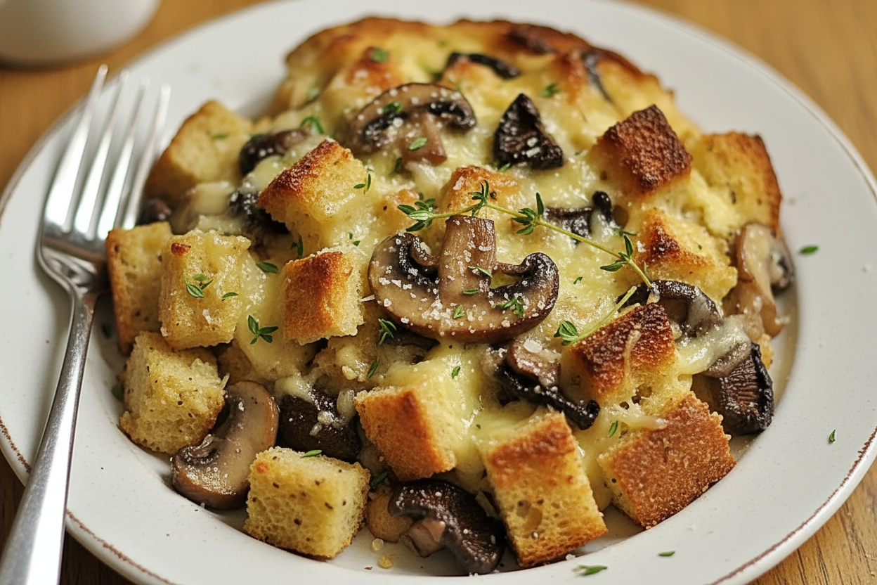 Savory Mushroom Gruyere Cheese Bread Pudding