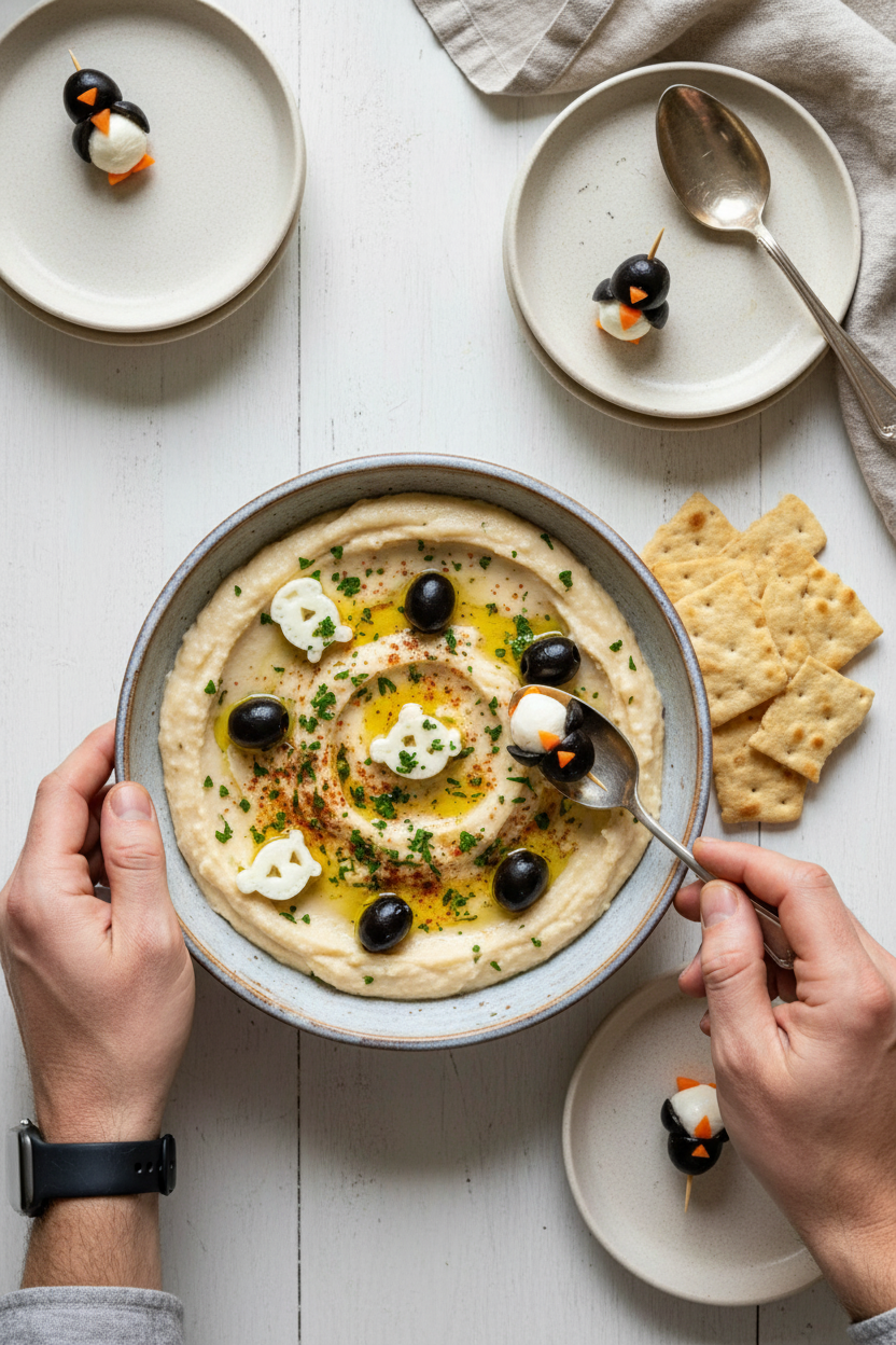 White Bean Olive Penguin Appetizer Recipe